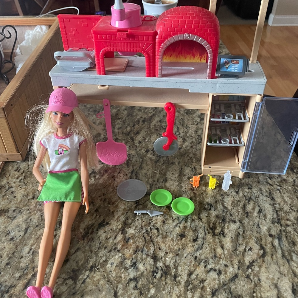Barbie doll and pizza maker playset